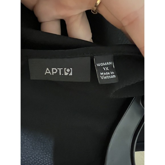 APT 9 Womens Size 1X Dressy Black Tie Short Sleeve Scoop Neck Blouse Lightweight - Picture 6 of 8